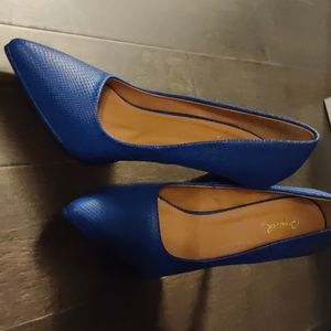 Blue faux snakeskin heels